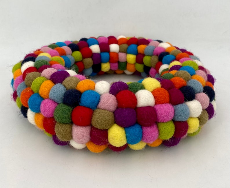 Wool Felt Ball Wreath With Hand Felted Multicolor Pom Pom Etsy