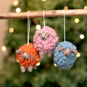 Handcrafted Tiny Wooly Sheep Ornaments | Hanging Ornaments for Christmas Tree Decor | Essential Oil Diffuser | Felted Sheep Figurines