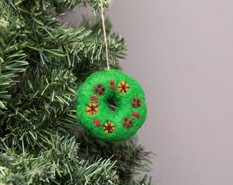Mini Ghirlanda Natalizia In Feltro Di Lana Fatta A Mano - Diametro 10 Cm, Con Campane E Fiocco, Per Tavolo O Decorazione