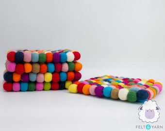 Multicolor Felt Ball Trivet | Handmade Wool Table Protector (20x20cm)
