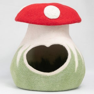 Wool Felt Mushroom Cat Cave Premium Cat Bed Kitty Bed Felt Cat House Fair Trade 100% Wool and Handmade Design 1