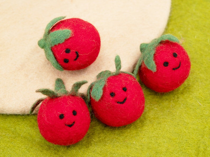 Handcrafted Wool Felt Smiley Tomato 5cm Fair Traded / Free Shipping image 1