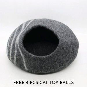 50cm Natural Grey Cat Bed House, Wool Cat Cave Cocoon, Handmade Pet Bed