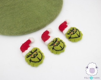 9cm Christmas Green Grinch With Red Hat Felt Christmas Tree Ornaments: READY TO SHIP