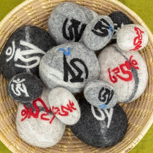 Mini and Large sets of Handcrafted Felt OM AH HUM Mantra Stone | Tibetan Spiritual Mantra | Felt Stone Decor | Free Shipping