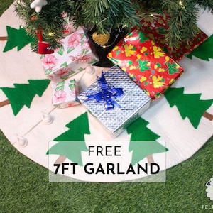 Wool Felt Tree Skirt with Tree Design | Handcrafted Tree Skirt for Christmas Tree Decorations: Fair Trade and Ethically Made