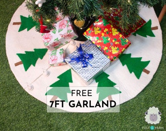 Gonna per albero in feltro di lana con motivo ad albero / Gonna per albero realizzata a mano per decorazioni per l'albero di Natale: commercio equo e solidale e realizzata eticamente