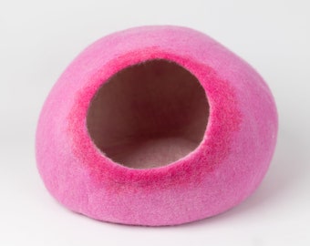 Pink Gradient Wool Cat Cave Bed / Felt Cat House / Gift for Cat Lovers