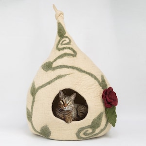 Wool Felt Top Knot Design Cat Bed House | Large Cat Cave