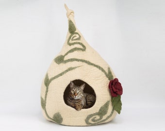 Wool Felt Top Knot Design Cat Bed House | Large Cat Cave