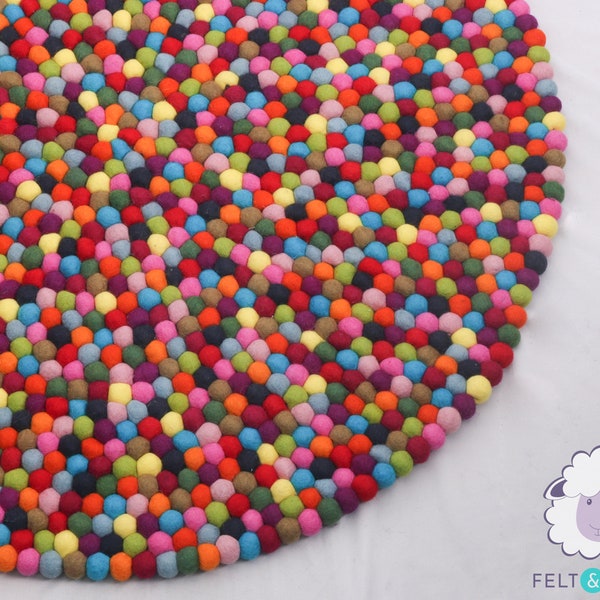 Multicolored Round Wool Pom Pom Rug | Handmade and Free Shipping