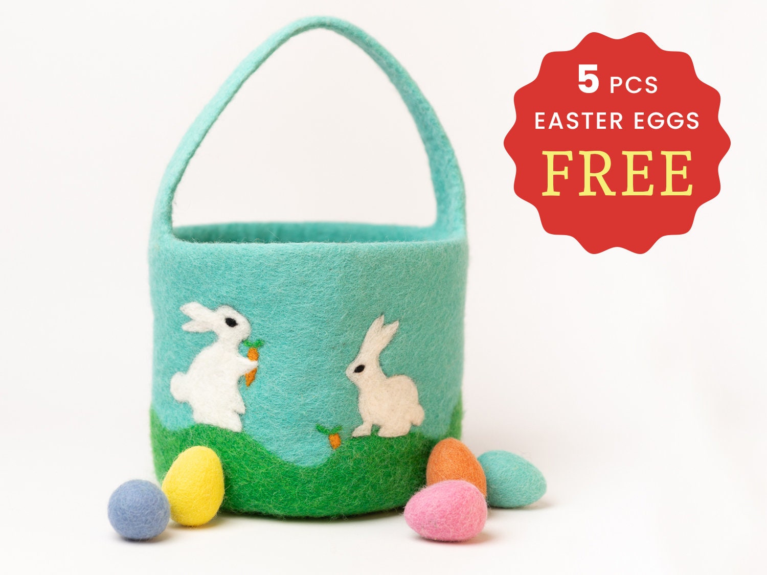 Wool Felt Kids Easter Basket with Bunny | Personalized Easter Egg Hunt Basket for Boys and Girls | Easter Gifts