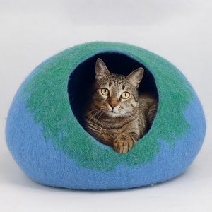 50cm Large Wool Felt Gradient Cat Bed House, Wool Handmade Cat Cave: Certified Fair Trade and 100% Handmade