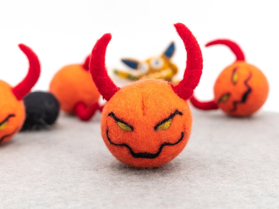 9cm Handmade Wool Felt Spooky Orange Devil With Mischievous Face and ...