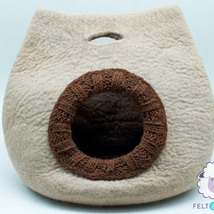 50cm Wool Felt Cat Bed, Felted Cat House Cocoon, Natural Handmade Pet Bed, Pet-safe Bed