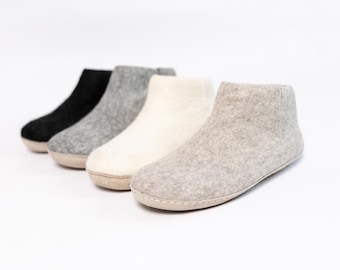 KUUMA - Comfortabele en elegante huislaarsjes voor dames - Subtiel grijs, antraciet en wit | Natuurlijke wollen laarsjes | Antislip laarsjes