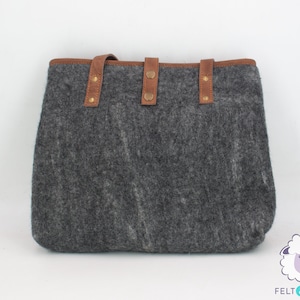 Wool Felt Bag with Leather and Zipper | Satchel Pattern Bag | Felt Cozy Handbag | Wool Shoulder Bag