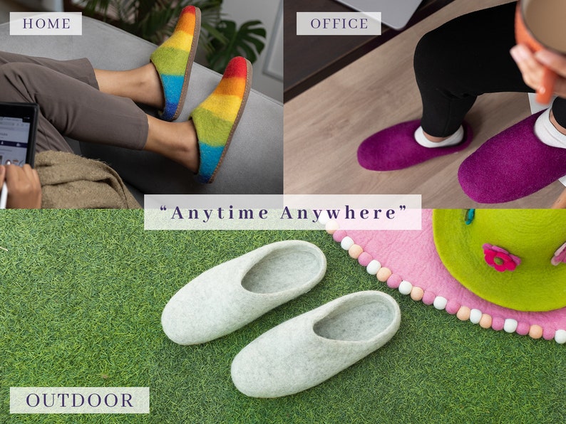 Handmade Marbled Tan Wool Felted Shoes Slippers for Office Slippers for Home image 6