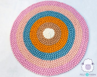 Desert Bloom Theme Six Color Felt Ball Rug, Round Felted Pom Pom Carpet for Living Room & Bed Room Decor, Nursery Rugs for Kids Playroom