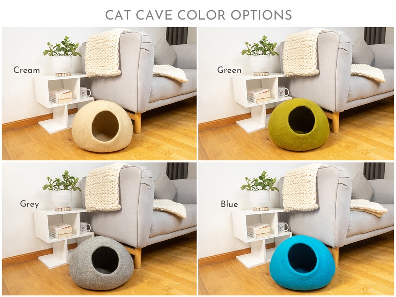 Wool Felt Solid Color Cat Cave, Plain Wool Modern Design Cat House Cocoon, Handmade Pet Bed, Felt Pet Supplies, Cat Cave Bed image 2