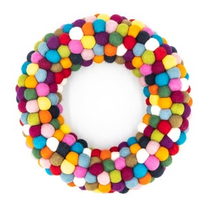 Wool Felt Ball Wreath With Hand Felted Multicolor Pom Pom Balls For Christmas Door Decorations: Fair Trade & Ethically Made in Nepal image 3
