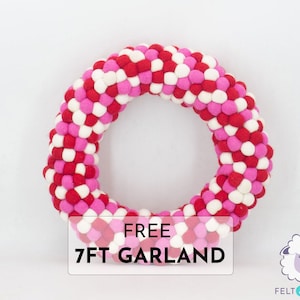 Handmade Felt Balls Spring and Summer Wreath for Front Door Decorations