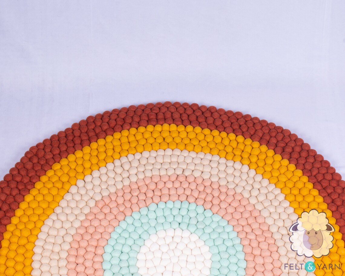 Rainbow Felt Ball Rug Wool Ball Carpet Round Rugs Handmade | Etsy