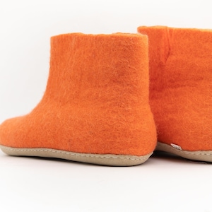 Orange Handmade Wool Felted Slipper Boots with Suede Soles Best for Both Indoor and Outdoor image 3