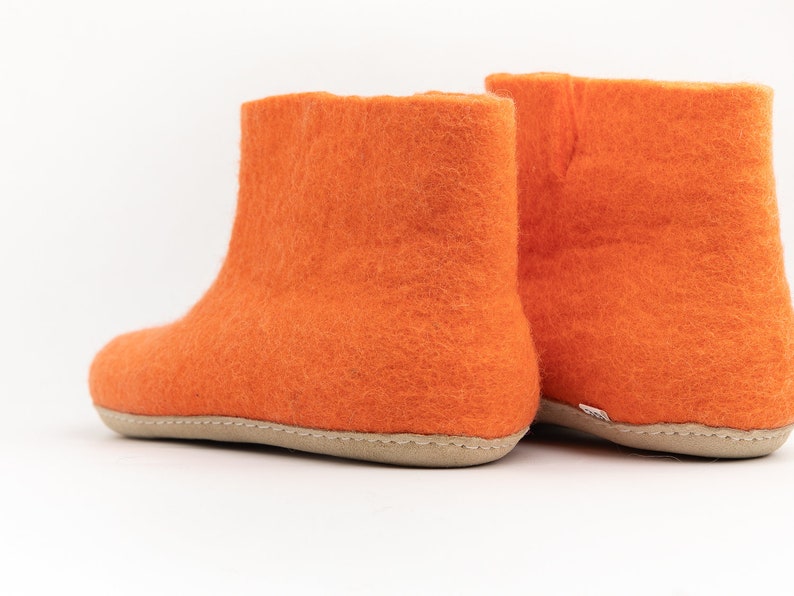 Orange Handmade Wool Felted Slipper Boots with Suede Soles Best for Both Indoor and Outdoor image 3