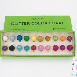 Tabla de colores de purpurina con 20 increíbles colores de purpurina/caja de guía de colores hecha con bolas de fieltro de 1,5 cm