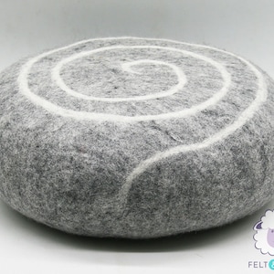 40x15cm Wool Felt Grey with white Stripe Pouf Felted Stone Ottoman Pillow For Home Decor: Fair Trade and Ethically Handmade