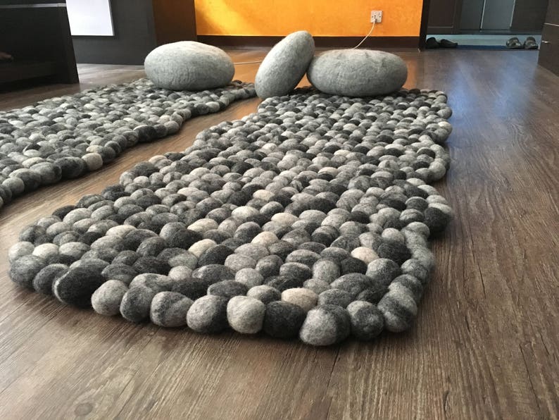 Felted stone rugs Stone rugs Pebble felt rugs felt stone Etsy