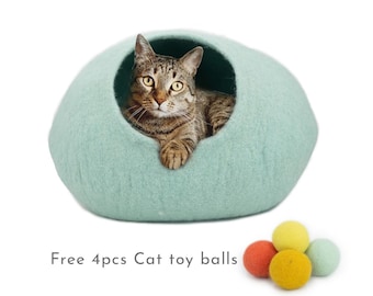 50cm Wool Felt Cat Cave, Handmade Plain Design Cat Bed Cocoon