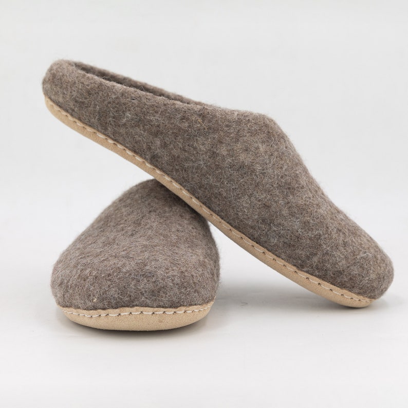 Felt Slippers Wool Slippers Natural Slip-On Slippers Barefoot Slippers Indoor Felt Shoes Felt Slide Shoes Felted Wool Slippers image 1