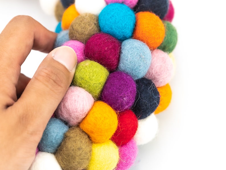 Wool Felt Ball Wreath With Hand Felted Multicolor Pom Pom Etsy