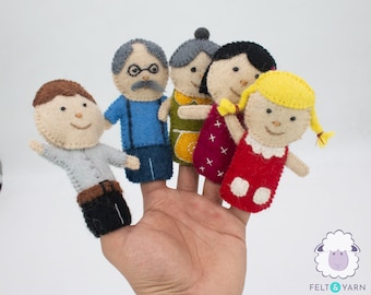 5 miembros de la familia de fieltro conjunto de juguete de marionetas de dedo / juguetes de fieltro de juego de simulación hechos a mano / juguetes de fieltro para niños / adorno de marionetas de dedo