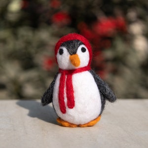 8cm Wool Felt Penguin With Red & Blue Scarf Hand Felted Penguin For Christmas Decor Ornaments: Ethically Made in Nepal image 5