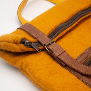 38x43cm Felt Bag In Green and Yellow Color with Leather and Zipper Spacious Bag Pack Pattern Bag : Ethically Handmade image 9