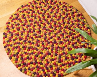 Vibrant Boho Wool Felt Ball Rug | Handmade Pom Pom Floor Decor | Wool Pom Pom Rugs For Living Room, Bedroom | Cozy Foot Rugs