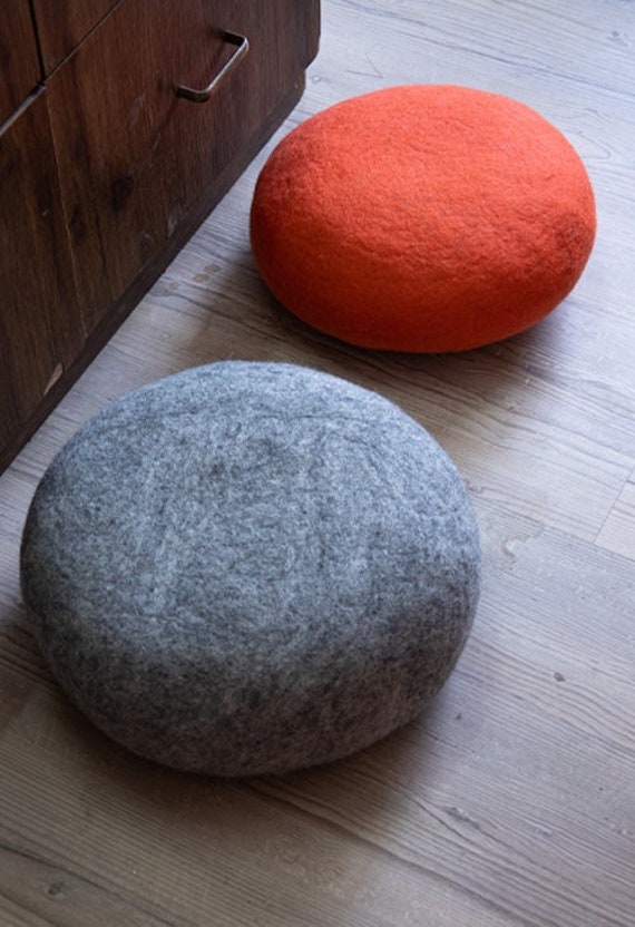 Wool Felt Pouf Wet Felted Stone Ottoman Pouf for Home Decor in 30