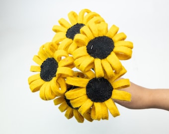 Girasoles de fieltro hechos a mano de 27 cm (venta al por mayor) / Ramo de flores de fieltro de lana / Manualidades de fieltro y decoración floral / Arreglo de girasoles