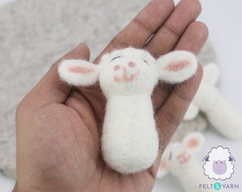 Felt Sheep Ornament| Pet Toy | Felted White Mini Lamb Hand With Hanging Loop: READY TO SHIP