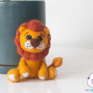 Needle Felted Cute Sitting Lion, Hand Felted Tiny Leo, Needle Felted Zodiac Animal For Horoscope Bundle: Fair Trade and Ethically Made