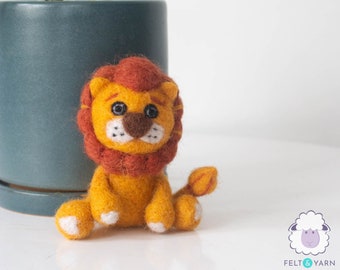 Needle Felted Cute Sitting Lion, Hand Felted Tiny Leo, Needle Felted Zodiac Animal For Horoscope Bundle: Fair Trade and Ethically Made