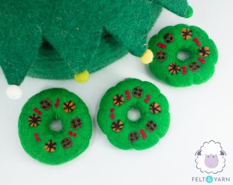 7cm Wool Felt Mini Green Wreath For Christmas Tree Decorations Ornaments: Fair Trade & Ethically Made in Nepal