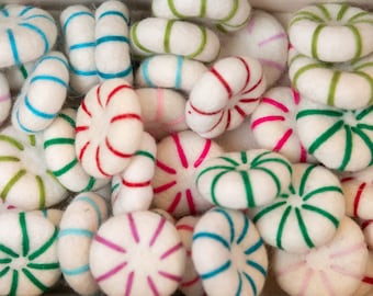 35 pieces-4cm Felt Peppermint Candy | Felted Colorful Peppermint Candy Craft Supply | Christmas Ornament