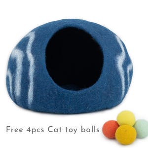 50cm Wool Felt Stripe Design Cat Bed, 100% Wool Felt Cat Cave Handmade Cat House: Fair Trade