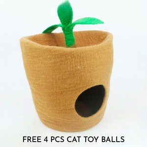 40cm Wool Felt Flower Pot Cat Cave | Felted Cat Bed | Kitty Bed | Felt Cat House | Fair Trade | 100% Wool and Handmade  |