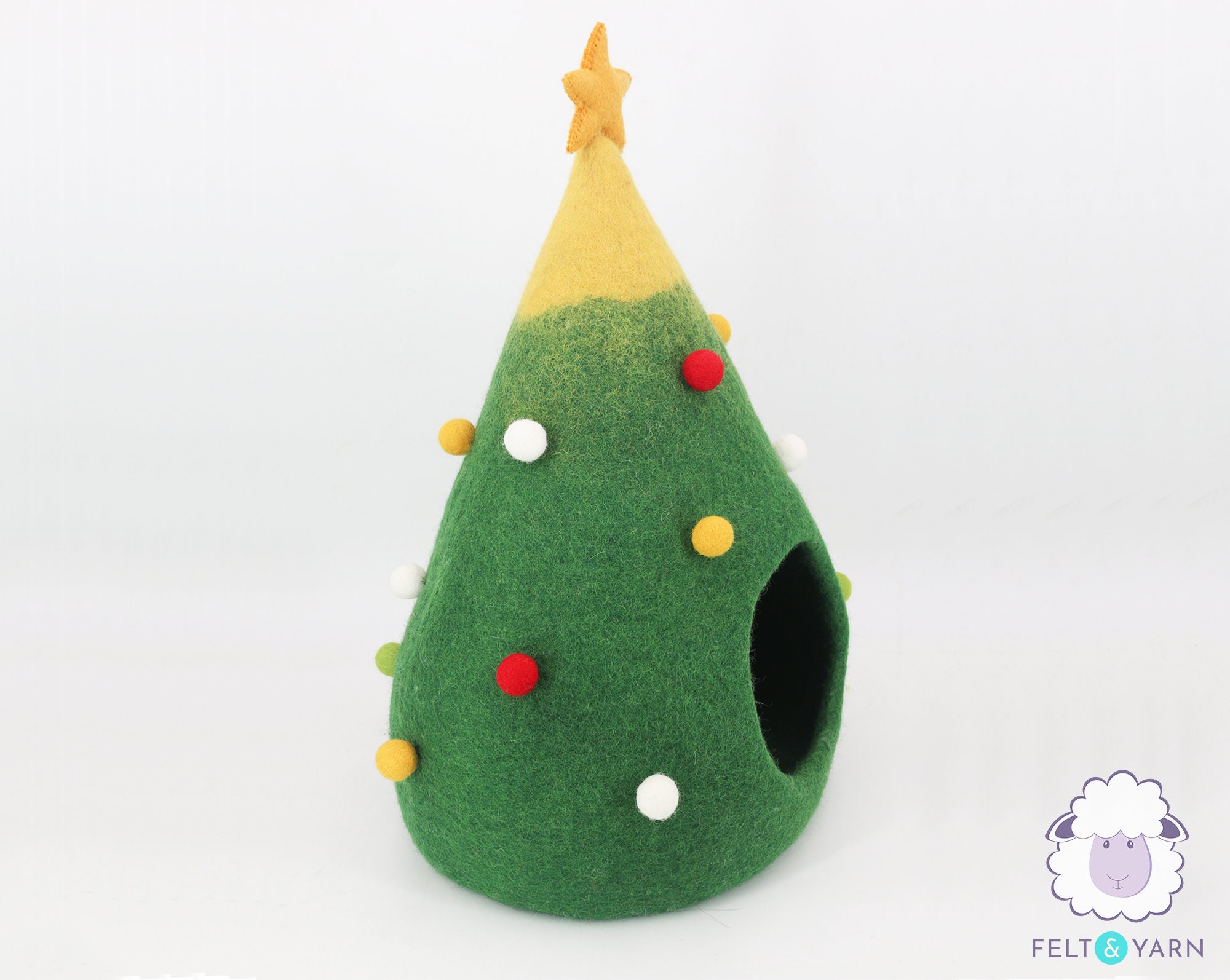 40cm Wool Felt Christmas Tree Cat Cave Felted Cat Bed Etsy