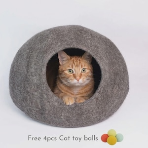 Cama tipo capullo de lana hecha a mano para gatos de 50 cm / Casa acogedora tipo cueva para gatos